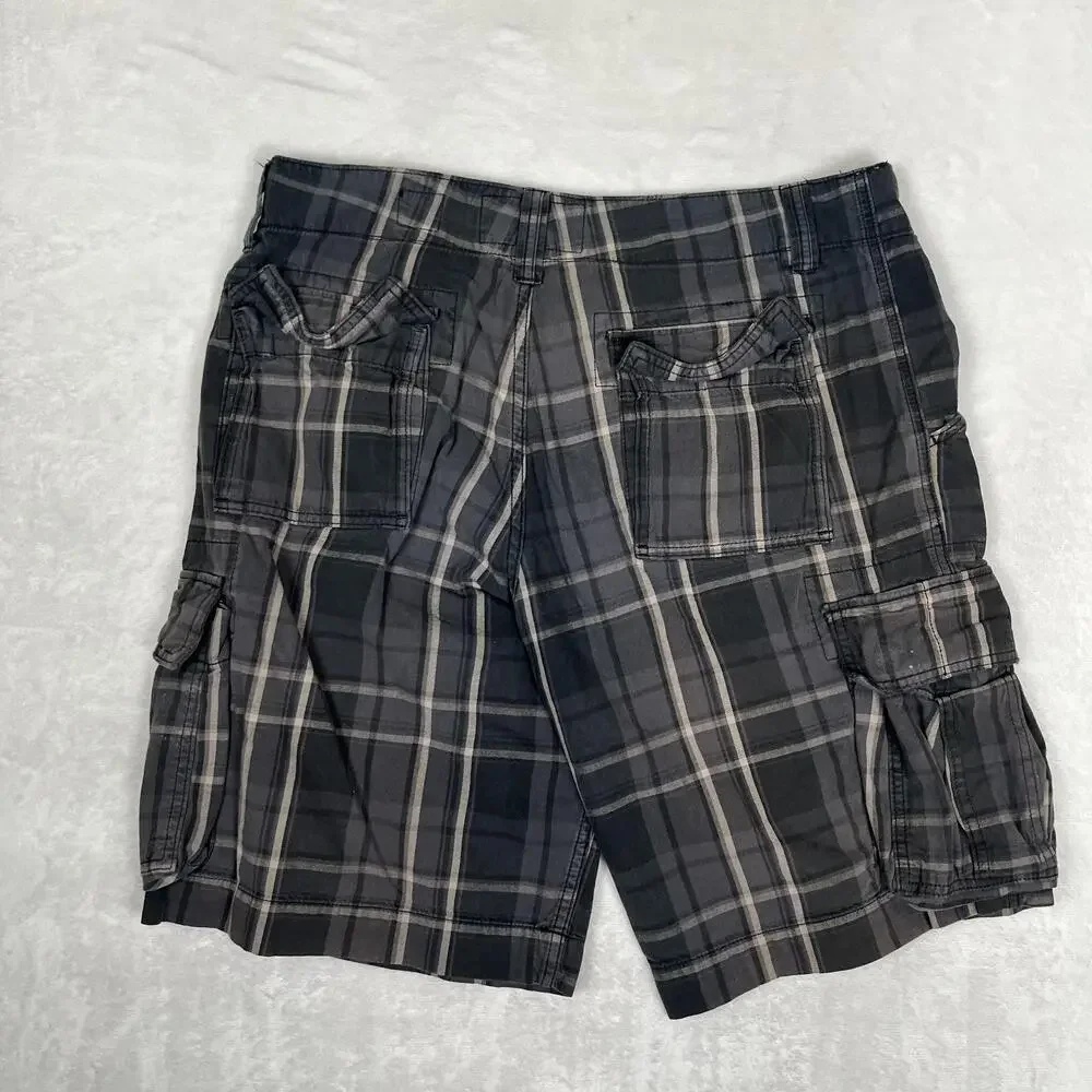 Vintage Mossimo Supply Co Cargo Shorts Mens 34 Gray Plaid 11 Inseam Utility Y2K